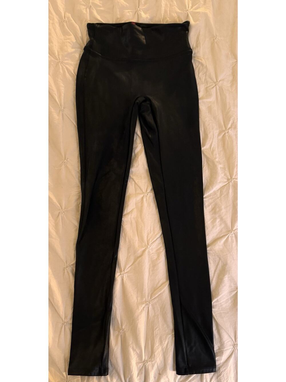 Spanx Faux Leather Leggings Very Black High Waisted Compression Pants Womens XS